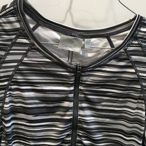 Athleta Black and Gray Striped Zip Jacket Shirt Large Women Stretch